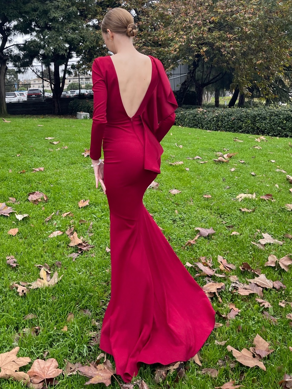 Burgundy Red carpet Backless Evening Dress